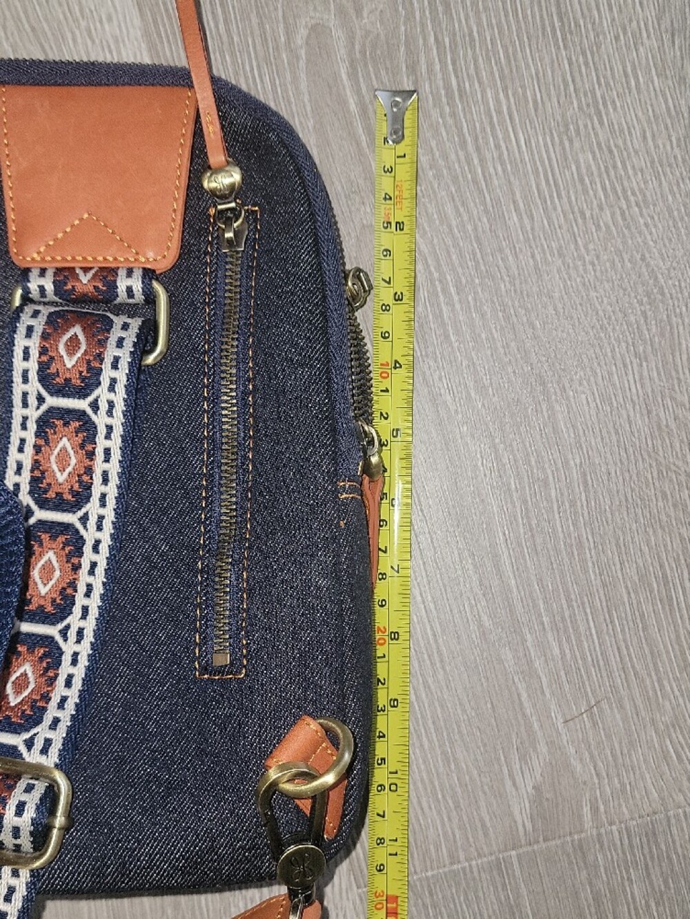 HOBO Navy Denim Crossbody Bag with Patterned Strap - Picture 2 of 8
